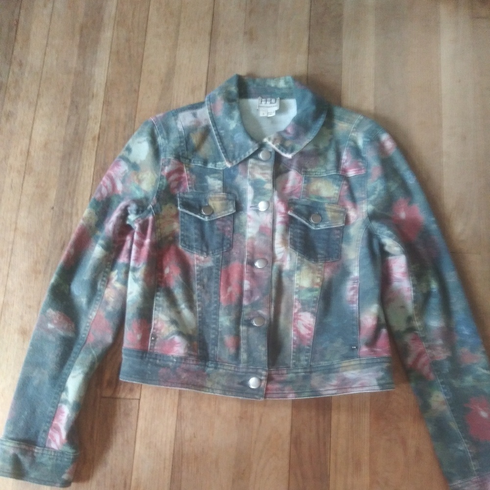 Haute Hippie Gray Floral Denim Jacket Size S